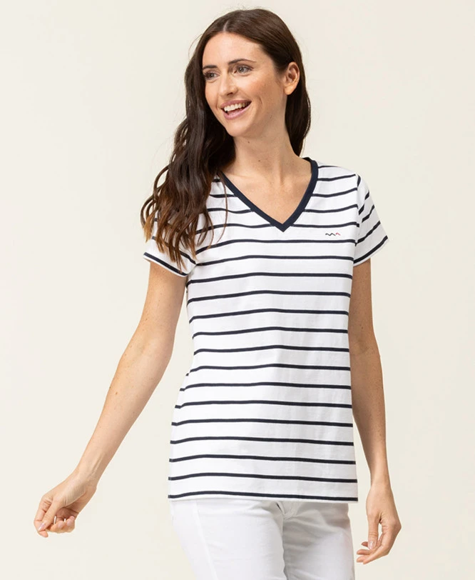 Marinière Manches Courtes Femme Fond Blanc Rayé Bleu Marine 3 Marinière Manches Courtes Femme Fond Blanc Rayé Bleu Marine