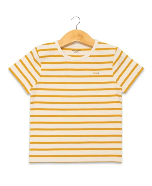 Marinière Garçon Manches Courtes Fond Grège Rayé Jaune