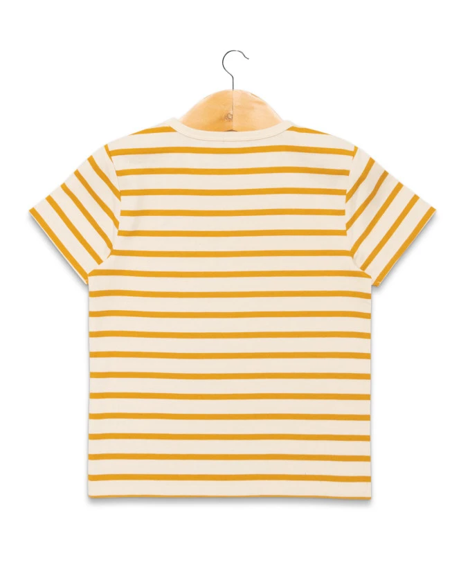 Marinière Garçon Manches Courtes Fond Grège Rayé Jaune 4 Marinière Garçon Manches Courtes Fond Grège Rayé Jaune – Image 2