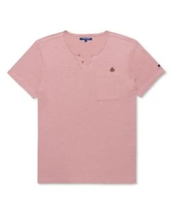 T-shirt Col Tunisien Vieux Rose Homme
