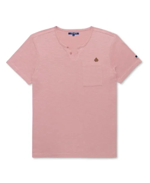 T-shirt Col Tunisien Vieux Rose Homme
