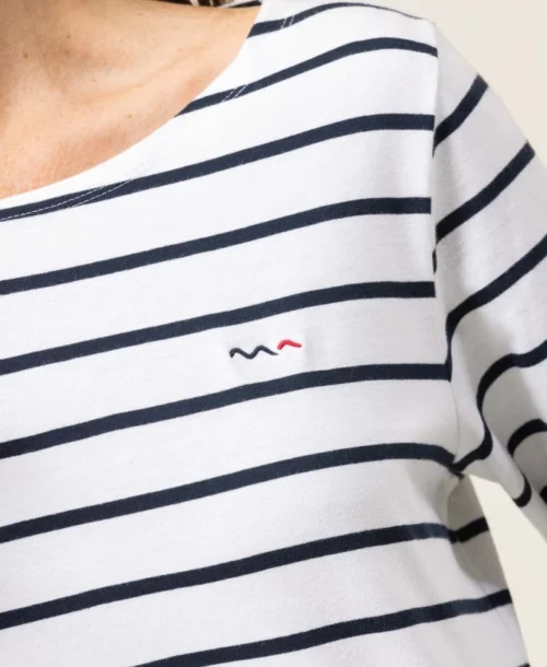 Marinière Femme Fond Blanc Rayé Bleu Marine -Vetements Simples Magasin prod 6661 mariniere ml fond blanc raye indigo pacage 666x812 fc7ea0111e0b