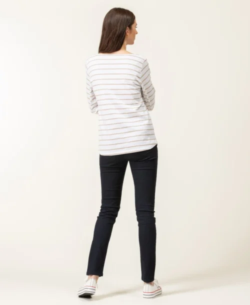 Marinière Manches Longues Femme Fond Blanc Rayé Beige -Vetements Simples Magasin prod 6675 mariniere ml fond blanc raye sable pacage 666x812 fc7ea0111e0b