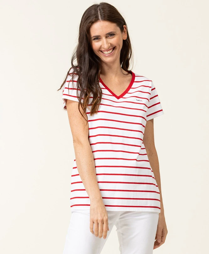 Marinière Manches Courtes Femme Fond Blanc Rayé Rouge 3 Marinière Manches Courtes Femme Fond Blanc Rayé Rouge