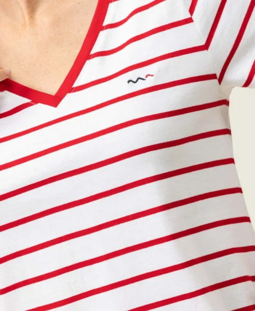 Marinière Manches Courtes Femme Fond Blanc Rayé Rouge -Vetements Simples Magasin prod 6688 mariniere mc fond blanc raye rouge palava 666x812 fc7ea0111e0b