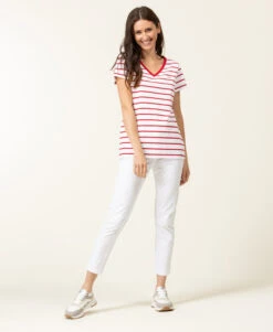 Marinière Manches Courtes Femme Fond Blanc Rayé Rouge 10 Marinière Manches Courtes Femme Fond Blanc Rayé Rouge -Vetements Simples Magasin prod 6690 mariniere mc fond blanc raye rouge palava 666x812 fc7ea0111e0b