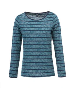 T-shirt Rayé Manches Longues Femme Fond émeraude