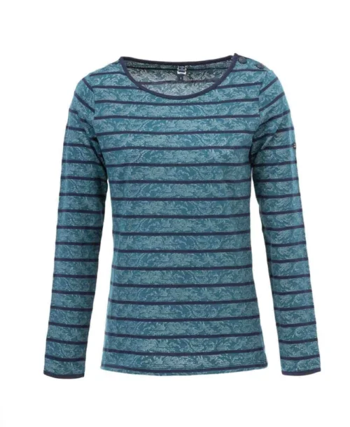 T-shirt Rayé Manches Longues Femme Fond émeraude