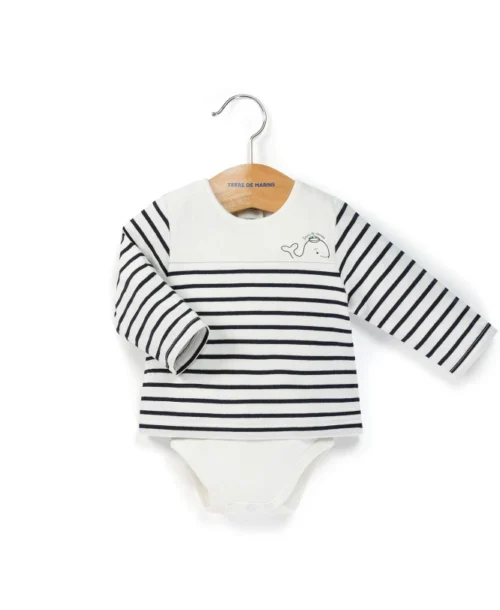 Body Marinière Bébé Fond Blanc Rayé Bleu Marine
