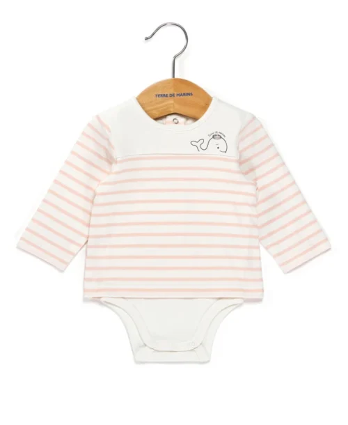 Body Marinière Bébé Fond Blanc Rayé Rose