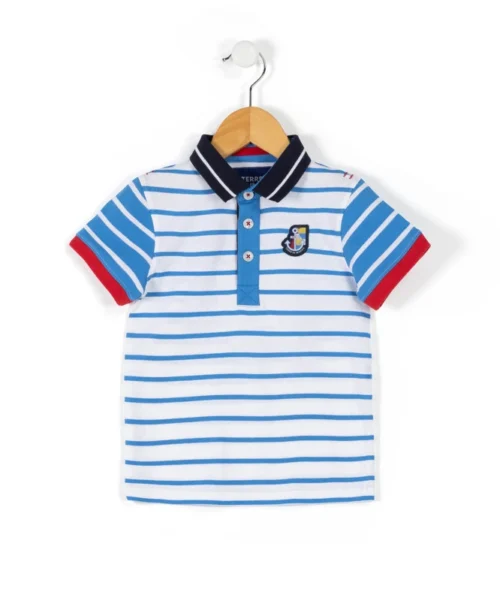 POLO MC FOND BLANC RAYE BLEU CIRAYE