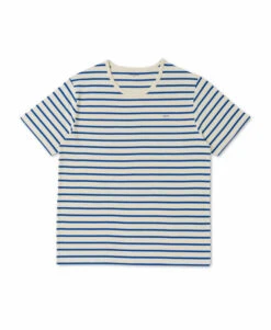 Marinière Homme Manches Courtes Fond Grège Rayé Bleu