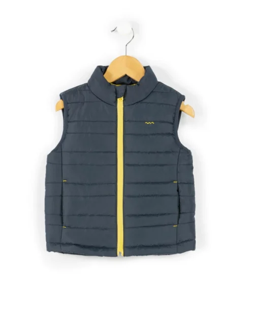 Doudoune Marine Sans Manches Garçon Zip Jaune