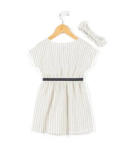 Ensemble Fille Robe Rayée Bleu Marine Fond Grège + Bandeau -Vetements Simples Magasin prod 7218 robe accessoire fond grege raye indigo croby 666x812 fc7ea0111e0b