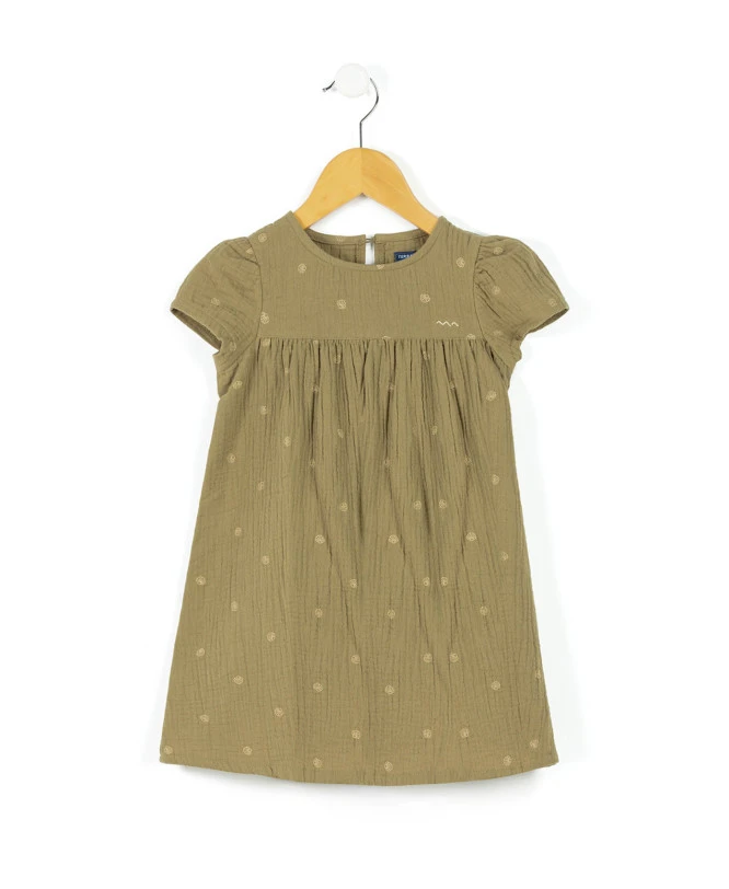 Robe Manches Courtes Gaze De Coton Kaki Fille 3 Robe Manches Courtes Gaze De Coton Kaki Fille