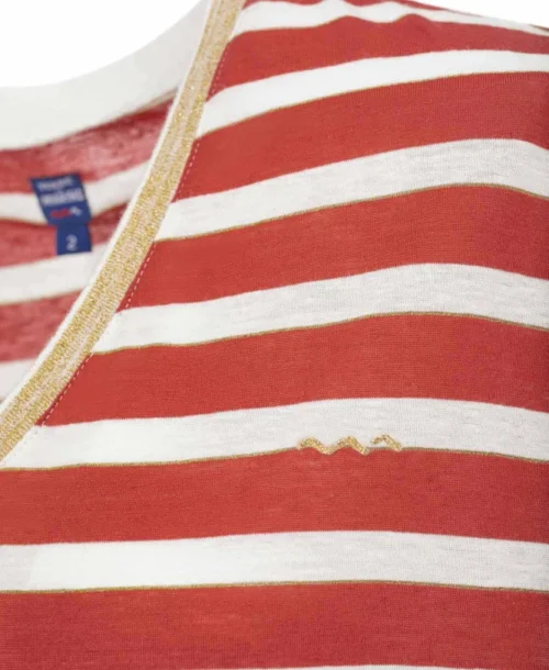 T-shirt Rayé Col V Rouge Femme -Vetements Simples Magasin prod 7510 tee shirt mc ry naturel rouge brique fonce abe 666x812 fc7ea0111e0b