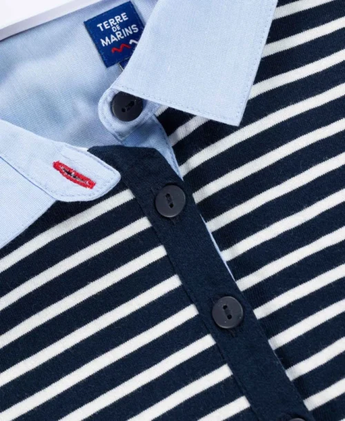 Polo Manches 3/4 Effet 2 En 1 Femme 8 Polo Manches 3/4 Effet 2 En 1 Femme -Vetements Simples Magasin prod 7668 polo m3 4 fond indigo raye blanc anita 666x812 fc7ea0111e0b