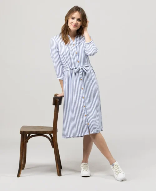 Robe Rayée Manches 3/4 Femme