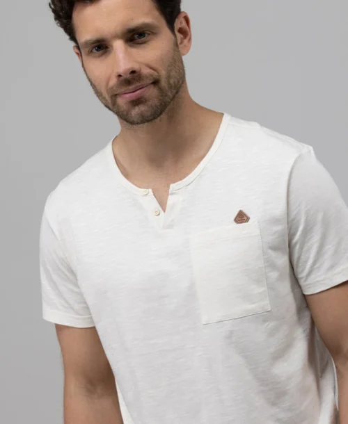 T-shirt Col Tunisien Grège Homme