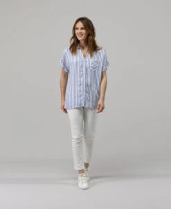 Chemise Rayée Manches Courtes Femme -Vetements Simples Magasin prod 7773 chemise chemisier mc raye elioty 666x812 fc7ea0111e0b