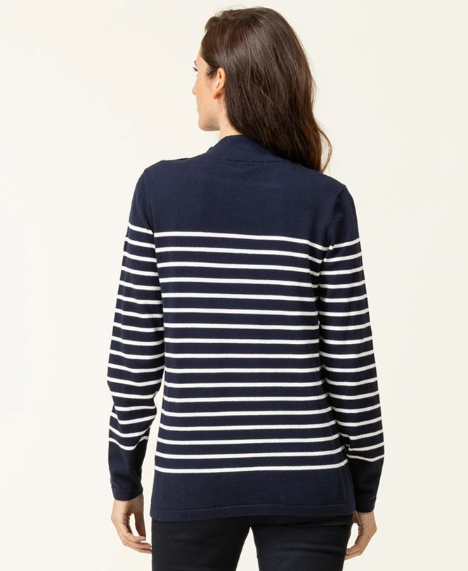 Pull Rayé Femme Fond Bleu Marine Rayures Blanches 4 Pull Rayé Femme Fond Bleu Marine Rayures Blanches – Image 2