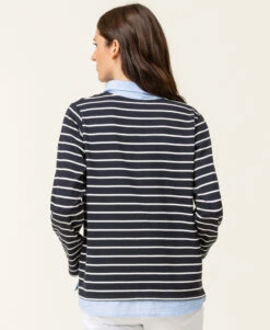 Sweat Rayé Femme Effet 2 En 1 -Vetements Simples Magasin prod 7945 sweat fond indigo raye naturel caraly 666x812 fc7ea0111e0b