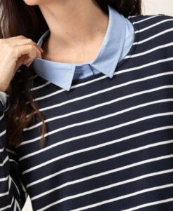 Sweat Rayé Femme Effet 2 En 1 -Vetements Simples Magasin prod 7946 sweat fond indigo raye naturel caraly 666x812 fc7ea0111e0b