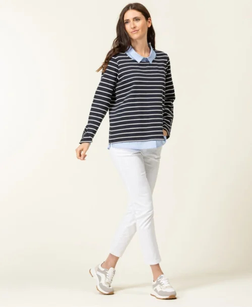 Sweat Rayé Femme Effet 2 En 1 -Vetements Simples Magasin prod 7947 sweat fond indigo raye naturel caraly 666x812 fc7ea0111e0b