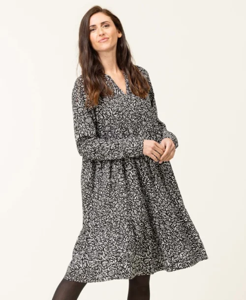 Robe En Viscose Imprimé Noir Femme