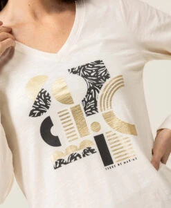 T-shirt Manches Longues Col V Imprimé Doré -Vetements Simples Magasin prod 8017 tee shirt ml grege tigrine 666x812 fc7ea0111e0b