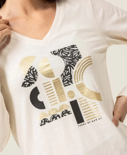 T-shirt Manches Longues Col V Imprimé Doré 9 T-shirt Manches Longues Col V Imprimé Doré -Vetements Simples Magasin prod 8017 tee shirt ml grege tigrine 666x812 fc7ea0111e0b