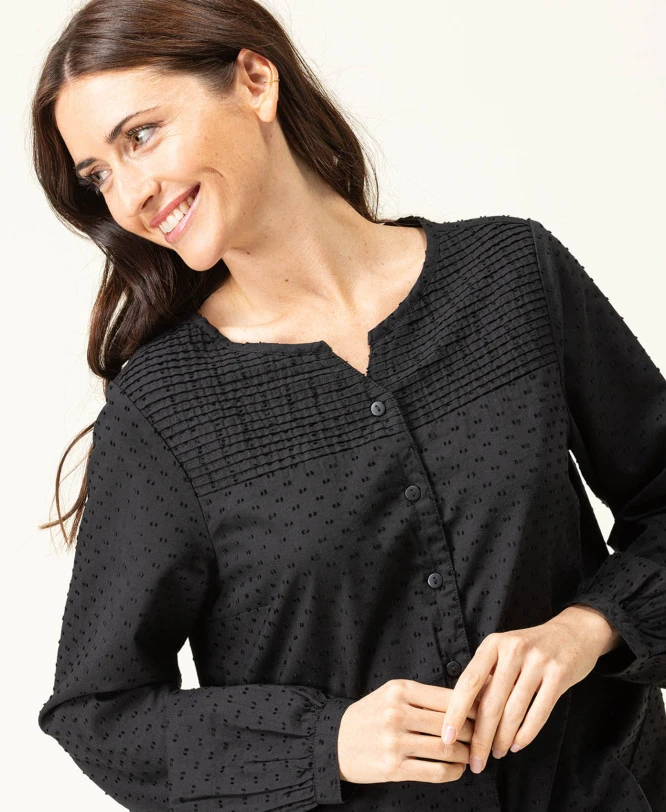 Chemise Noire Plumetis Femme 5 Chemise Noire Plumetis Femme – Image 3