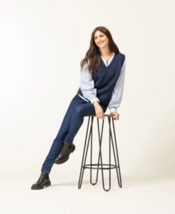 Blouse Bleu Rayée Manches Longues Femme -Vetements Simples Magasin prod 8054 blouse ml fond naturel raye bleu cardone 666x812 fc7ea0111e0b