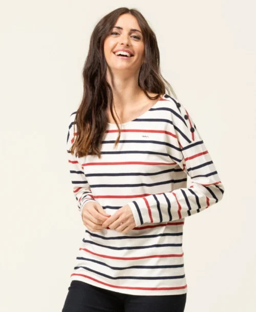 T-shirt Manches Longues Femme Rayé Multicolore