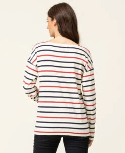 T-shirt Manches Longues Femme Rayé Multicolore -Vetements Simples Magasin prod 8057 tee shirt ml fond grege raye rouge tossa 666x812 fc7ea0111e0b