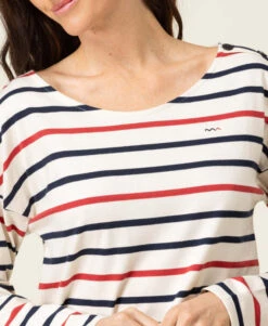 T-shirt Manches Longues Femme Rayé Multicolore -Vetements Simples Magasin prod 8058 tee shirt ml fond grege raye rouge tossa 666x812 fc7ea0111e0b