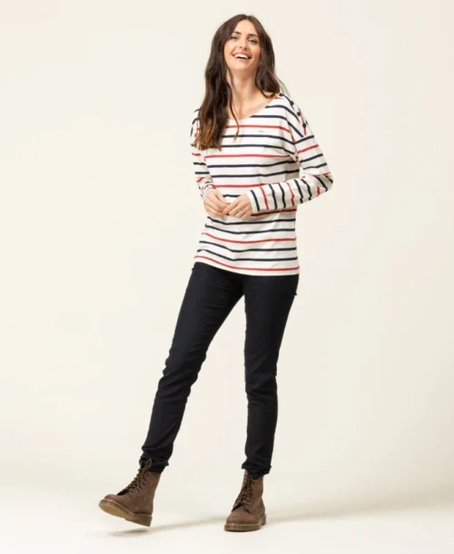 T-shirt Manches Longues Femme Rayé Multicolore -Vetements Simples Magasin prod 8059 tee shirt ml fond grege raye rouge tossa 666x812 fc7ea0111e0b