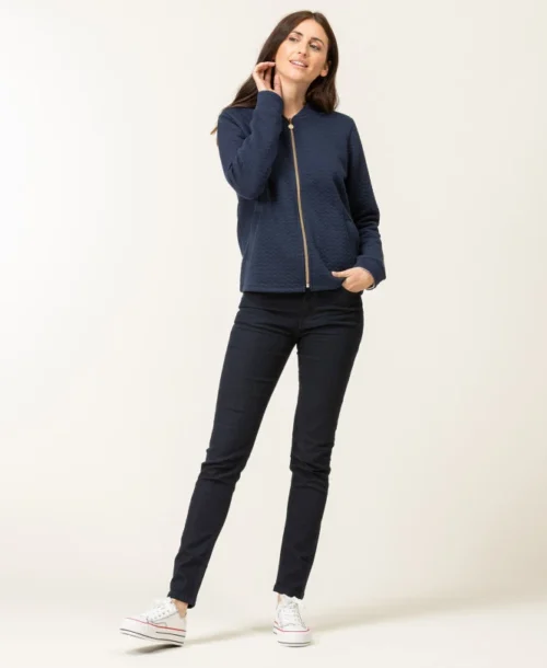 Veste Zippée Bleu Marine Femme -Vetements Simples Magasin prod 8079 veste ml indigo vinelle 666x812 fc7ea0111e0b