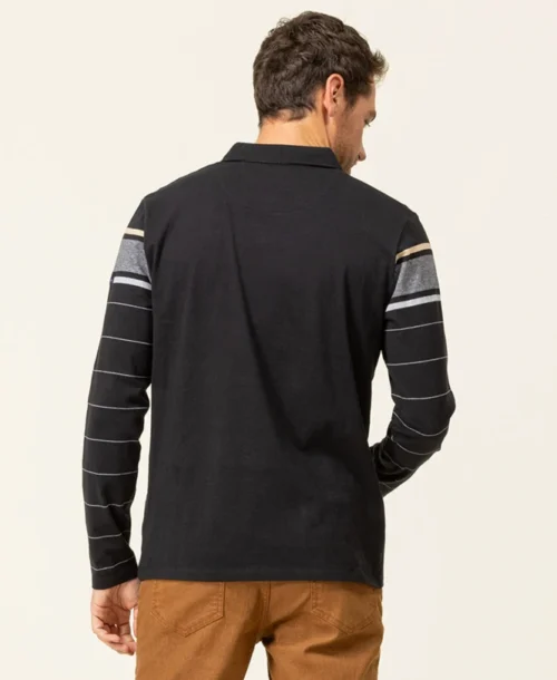 Polo Manches Longues Noir Homme -Vetements Simples Magasin prod 8153 polo ml fond noir raye sable oplari 666x812 fc7ea0111e0b