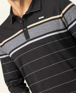 Polo Manches Longues Noir Homme -Vetements Simples Magasin prod 8154 polo ml fond noir raye sable oplari 666x812 fc7ea0111e0b