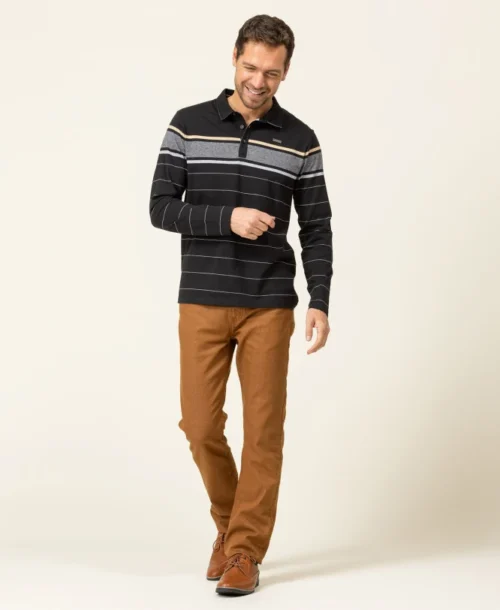 Polo Manches Longues Noir Homme -Vetements Simples Magasin prod 8155 polo ml fond noir raye sable oplari 666x812 fc7ea0111e0b