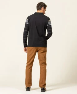 Polo Manches Longues Noir Homme -Vetements Simples Magasin prod 8157 polo ml fond noir raye sable oplari 666x812 fc7ea0111e0b