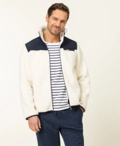 Veste Bi-matière Homme Sherpa Blanc Cassé
