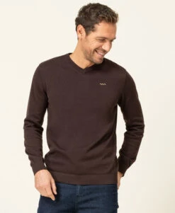 Pull Marron Homme Col V
