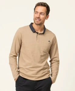 Polo Manches Longues Beige Homme