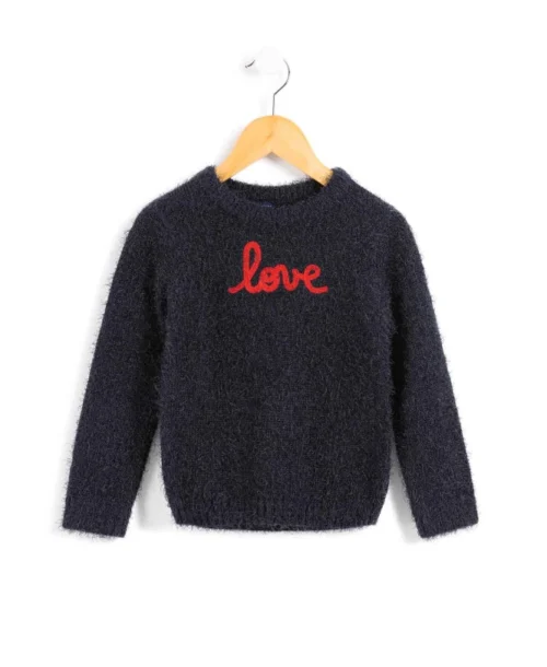 Pull Bleu Marine Maille à Poils Fille