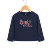 T-shirt Manches Longues Bleu Marine Avec Broderie Fille