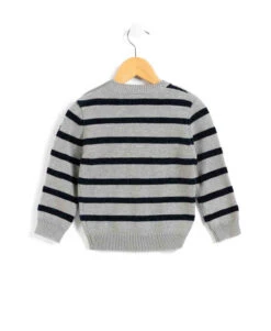Pull Rayé Garçon Gris/bleu Marine -Vetements Simples Magasin prod 8383 pull fond gris chine raye indigo komarin 666x812 fc7ea0111e0b
