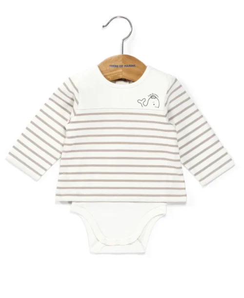 Body Marinière Bébé Fond Blanc Rayé Beige