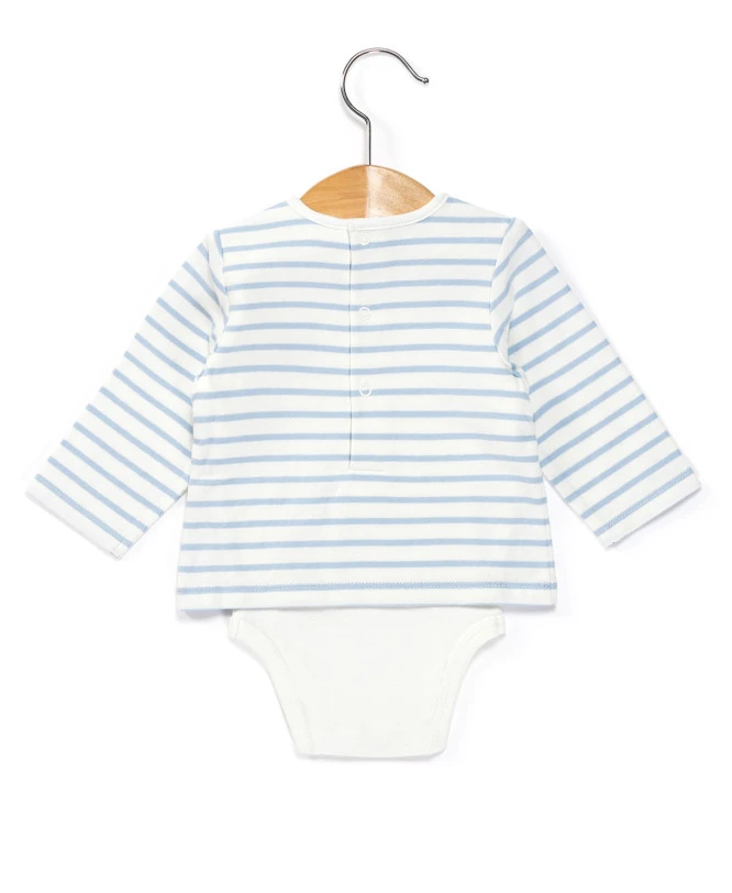Body Marinière Bébé Fond Blanc Rayé Bleu Ciel 4 Body Marinière Bébé Fond Blanc Rayé Bleu Ciel – Image 2